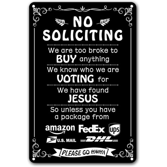 Funny "We're Voting for Jesus" No Soliciting Sign, 8x12 Inch Humorous Metal Door Plaque, Durable Decorative Sign to Deter Unwanted Visitors