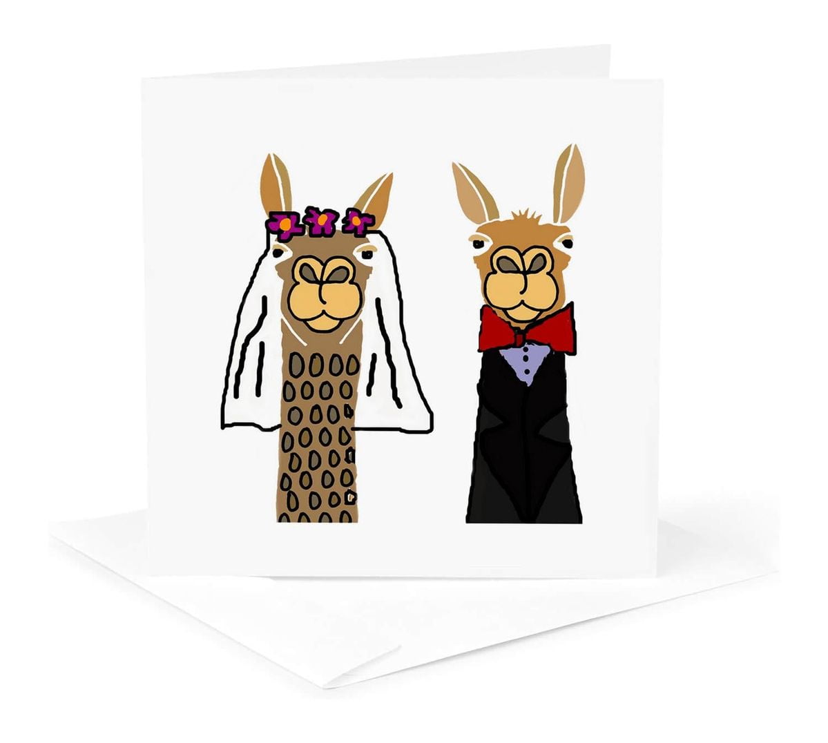 Funny Wedding Card featuring Llamas in Attire Unique Greeting Card for Wedding Celebrations Blank Inside, Envelope Included Perfect for Newlyweds and Wedding Guests