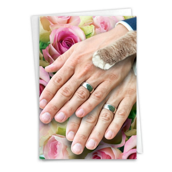 Funny Wedding Congratulations Greeting Card with 5 x 7 Inch Envelope (1 Card) Congrats, Thank You Hands And Cat Paw Gay - Grooms' Hands
