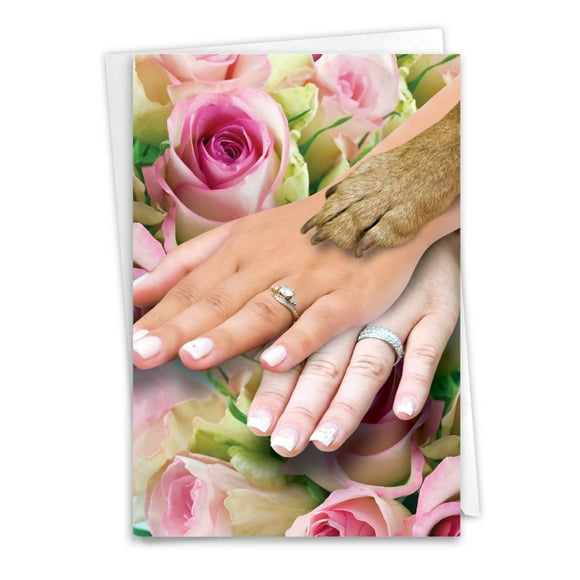 Funny Wedding Congratulations Paper Card with 5 x 7 Inch Envelope (1 Card) Congrats, Thank You Hands And Dog Paw Lesbian - Brides' Hands
