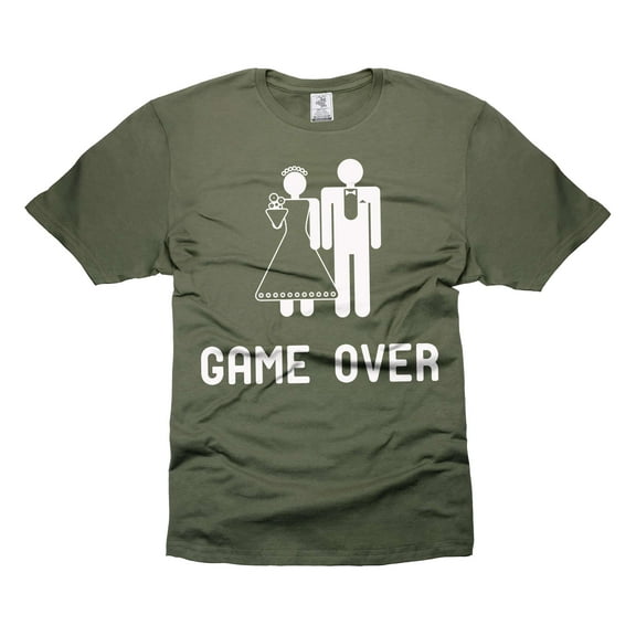 Funny Wedding Joke Shirt Game Over T-Shirt Marriage Wedding Party Tees Bachelor Party Unisex Shirts (Small Military Green)
