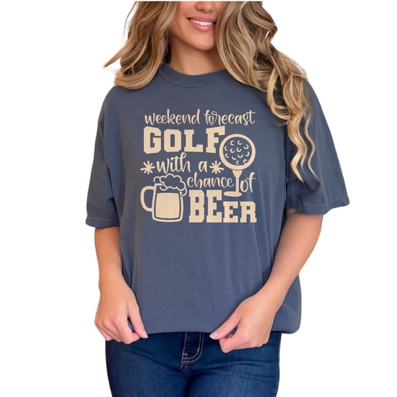 Funny Weekend Forecast Golf With A Chance Of Beer, Denim Comfort Colors T-Shirt, XL