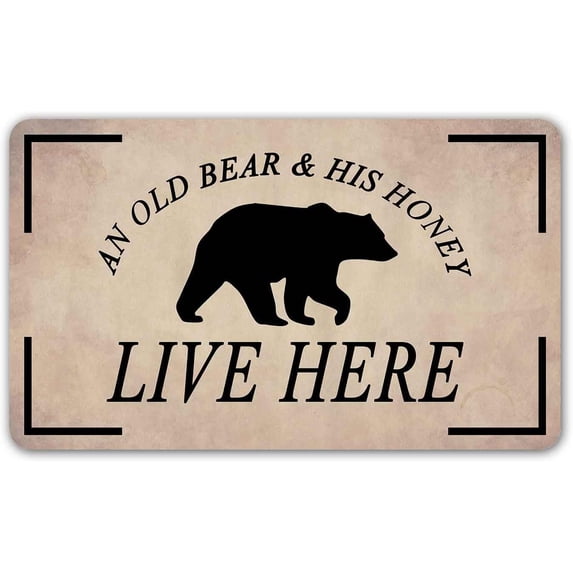 Funny Welcome Dooormat with 16*24 in An Old Bear & His Honey Live Here Funny Doormat With Saying for Entrance Way Indoor Decor Mats for Front Porch Door Mat Novelty Gift