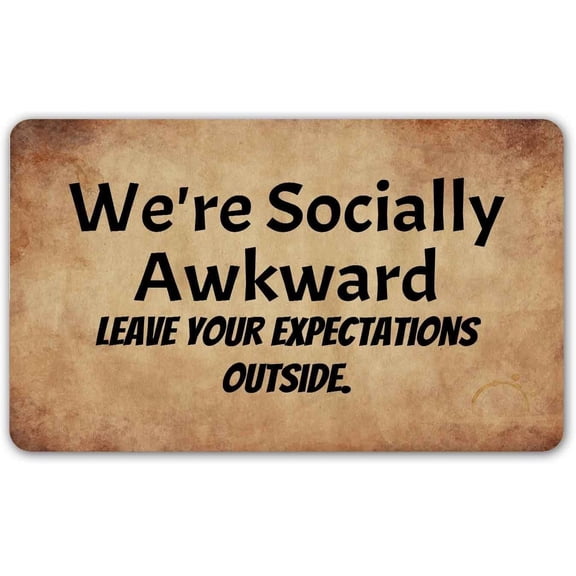 Funny Welcome Dooormat with Rubber Back 24(L) x 16(W) We're Socially Awkward Leave Your Expectations Outside Doormat for Entrance Way Monogram Mats for Front Door No Slip Kitchen Rugs and Mats.