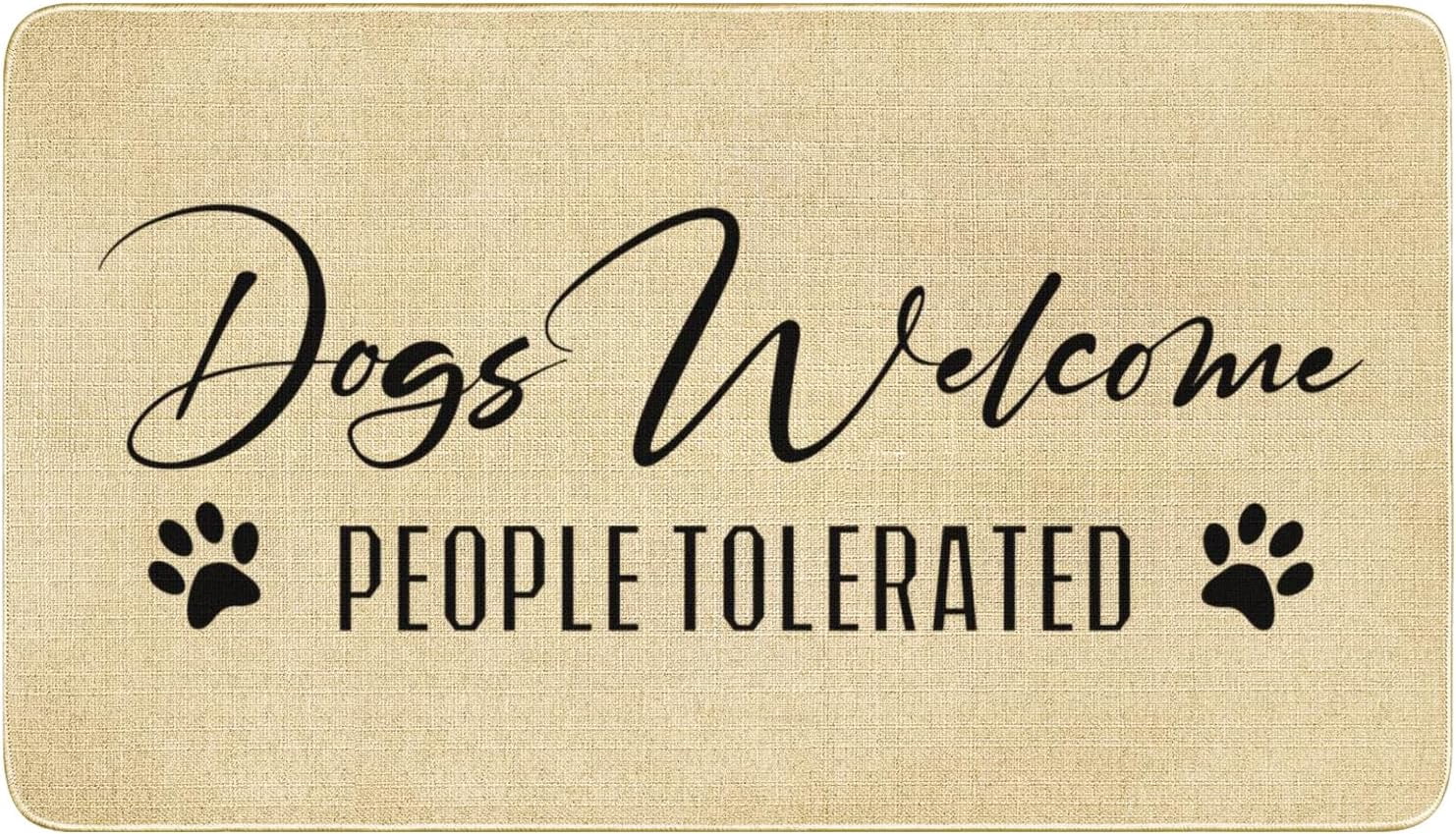 Funny Welcome Door Mats Outdoor,Dogs Welcome People Tolerated Doormat, Cute Pet Quick Drying Durable Low-Profile Rubber Backing Rug Indoor Entryway Front Porch Home Decor 30" x 17"