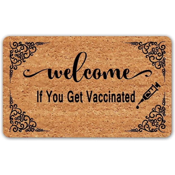 Funny Welcome Doormat Front Door Entry Rugs Welcome Mat with Back 24"x16" Welcome If You Get Vaccinated House Warming Gift Decorative Mats for Front Porch No Slip Kitchen Rug and Mats