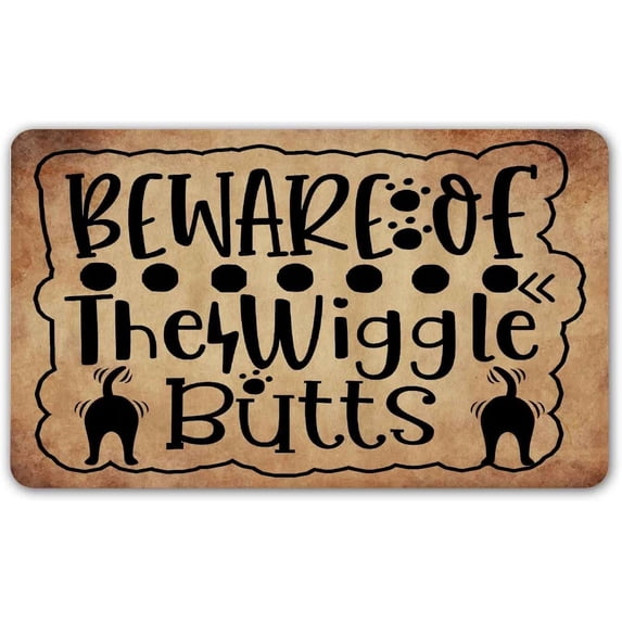 Funny Welcome Doormat Front Porch Decor Rugs With 16*24 in Beware Of The Wiggle Butts Personalized Doormat For Entrance Monogram Mat for Front Door No Slip Kitchen Rug and Mats