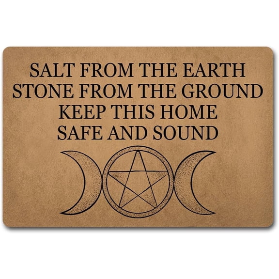 Funny Welcome Doormat Mystical Wicca Moon Pentacle Salt Earth Stone Protective Spiritual Doormat(16 x 24 in)Small Mats With Anti-Slip Rubber Back Doormats Prank Gift Doormats For The Entrance Way