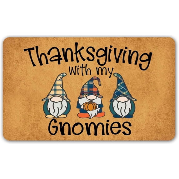 Funny Welcome Mat with 16*24 in Thanksgiving With My Gnomies Dogs Theme Doormat for Entrance Way Decorative Mats for Front Porch Entry Door Mat No Slip Kitchen Rugs and Mats
