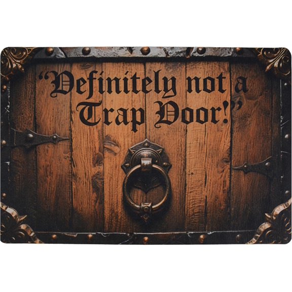 Funny Welcome Mat Definitely Not A Trap Door - Indoor Outdoor Doormat 24x16 Inch, Antislip & Water Absorbent Entrance Mat Housewarming, Birthday for Men and Women