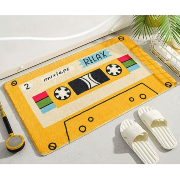 Funny Welcome Mat for Outdoor Entrance Home, Funny Retro Cassette Mat, Front Porch Decor Anti-Slip Door Mat Absorbent Mat Indoor/Outdoor Door Mat, 23.62x15.74"