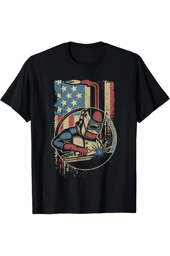 Funny Welder Welding Vintage Patriotic Metal Work Unisex T-Shirt , up to Size 5XL