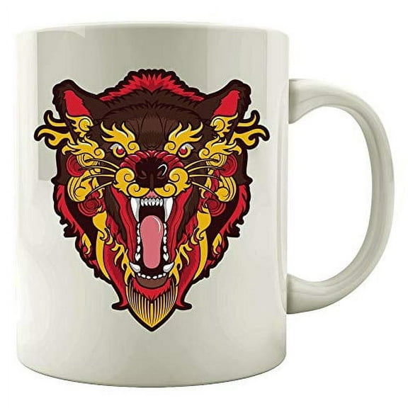 Funny Werewolf 11 oz Coffee Mug - Wolf Teeth Snarl Growl White Ceramic Gift