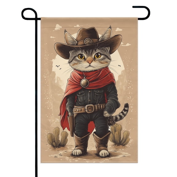 Funny Western Cowboy Cat Garden Flags 12×18 Inch Double Sided Decorative Yard Banner Seasonal Flag for Outdoor Outside Decor