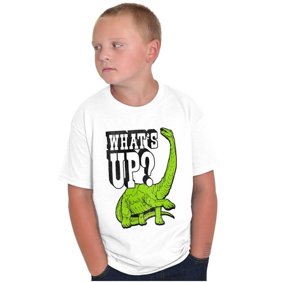 Funny Whats Up Cool Dinosaur Pun Crewneck T Shirts Boy Girl Teen Brisco Brands L