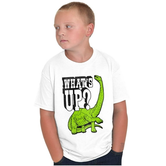 Funny Whats Up Cool Dinosaur Pun Crewneck T Shirts Boy Girl Teen Brisco Brands L