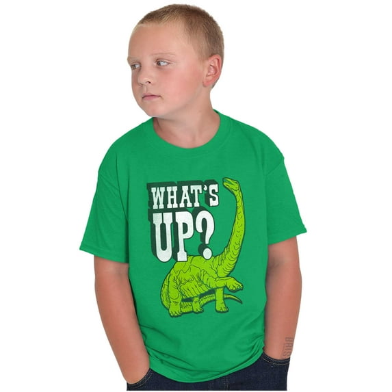 Funny Whats Up Cool Dinosaur Pun Crewneck T Shirts Boy Girl Teen Brisco Brands L