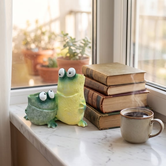 Funny Whimsical Cute Frog Flower Pot Decorative Ornaments, Personalized Style Garden Figurines, Mini Resin Indoor Outdoor Decor for Home Courtyard Patio Planter Pot Bonsai Micro Landscape Decoration