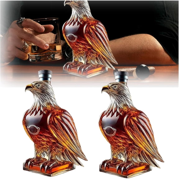Funny Whiskey Eagle Bottle, 2PCS Unique Eagle Animal Whiskey Decanter, Whiskey Tasting Glass Bottle Gift for Whiskey Lovers, Dad, Husband, Boyfriend, Fun Home Bar Decoration
