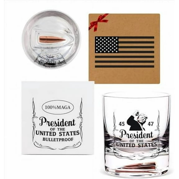 Funny Whiskey Glasses for Men (Inlay A Bullet) (45&47 Merch Cup) (Old Fashioned Glasses) (Father' Day Gifts) (Birthday Gifts for Husband) (Bulletproof character glassware) 8.5oz Rocks Glasses