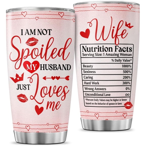 Funny Wife Gift with Love Quote, Romantic Travel Mug 20oz Stainless Steel, Insulated Tumbler with Nutrition Facts Design, Valentine''s Anniversary Birthday Present for Her from Husband