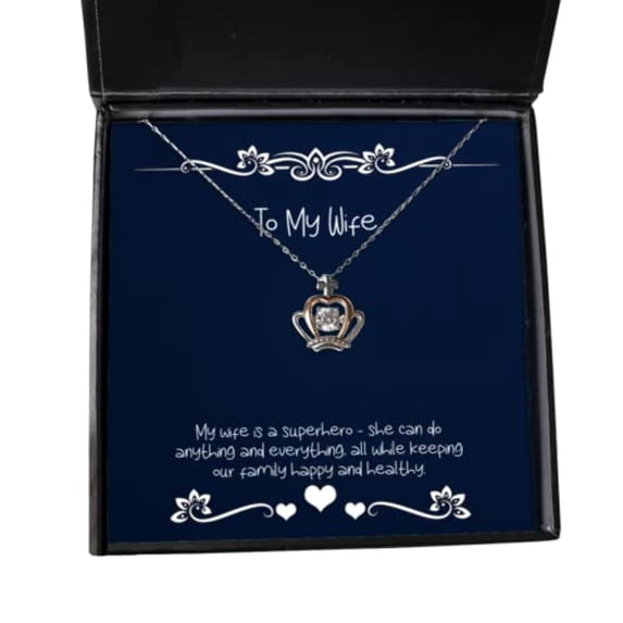 Funny Wife Gifts, My Wife is a Superhero - she can do Anything and, Funny Crown Pendant Necklace for Wife from Husband, Funny Wife Crown Pendant Necklace Gift Ideas, Unique Funny Wife Crown Pendant