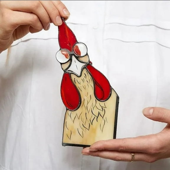 Funny Window Corner Decor - Peeping Rooster, Funny Rooster Stained Bird Window Corner Decor, Rooster Yard Decor B