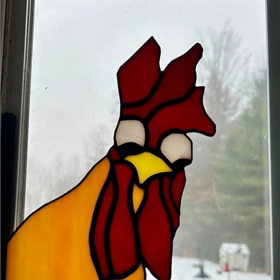 Funny Window Corner Decor - Peeping Rooster, Rooster Stained Bird Decor, Yard A