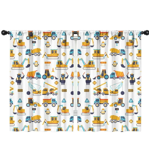 Funny Window Curtains for Kids Room - 42Wx63H Inch 2 Panels, Rod Pocket Colorful Cartoon Cars Patterns for Boys Bedroom Decor Preschool Classroom Curtains Playroom Living Room Window Drapes