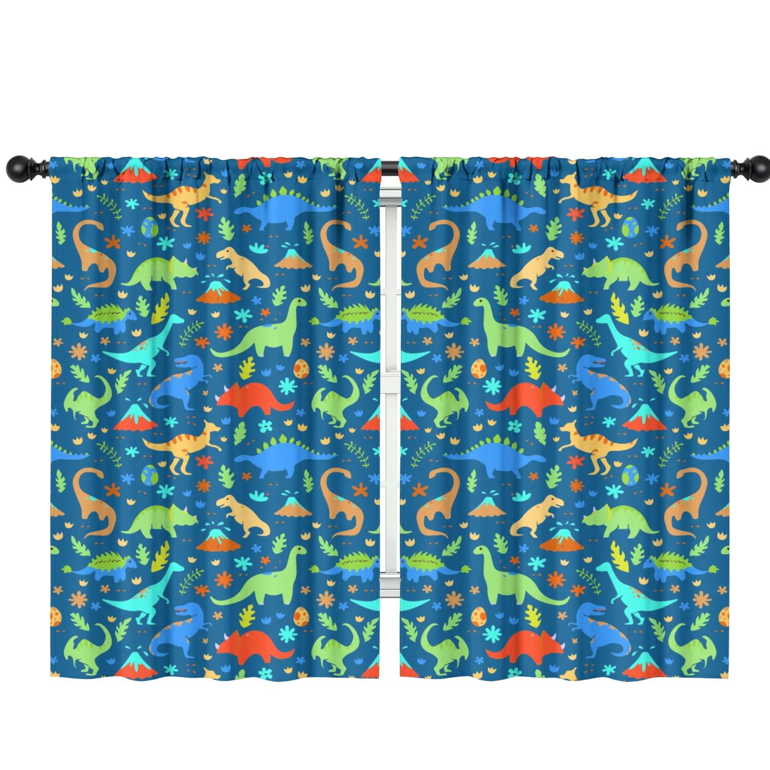 Funny Window Curtains for Kids Room - 42Wx63H Inch 2 Panels, Rod Pocket Colorful Cartoon Dinosaur Patterns for Boys Bedroom Decor Preschool Classroom Curtains Playroom Living Room Window Drapes