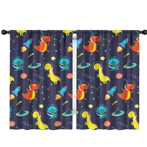 Funny Window Curtains for Kids Room - 42Wx63H Inch 2 Panels, Rod Pocket Colorful Cartoon Dinosaur Patterns for Boys Bedroom Decor Preschool Classroom Curtains Playroom Living Room Window Drapes
