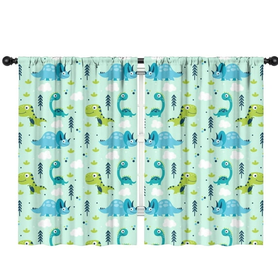 Funny Window Curtains for Kids Room - 42Wx63H Inch 2 Panels, Rod Pocket Colorful Cartoon Dinosaur Patterns for Boys Bedroom Decor Preschool Classroom Curtains Playroom Living Room Window Drapes