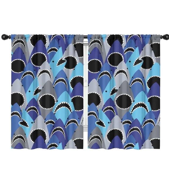 Funny Window Curtains for Kids Room - 42Wx63H Inch 2 Panels, Rod Pocket Colorful Cartoon Shark Patterns for Boys Bedroom Decor Preschool Classroom Curtains Playroom Living Room Window Drapes