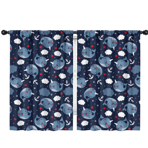 Funny Window Curtains for Kids Room - 42Wx63H Inch 2 Panels, Rod Pocket Colorful Cartoon Whale Patterns for Boys Bedroom Decor Preschool Classroom Curtains Playroom Living Room Window Drapes