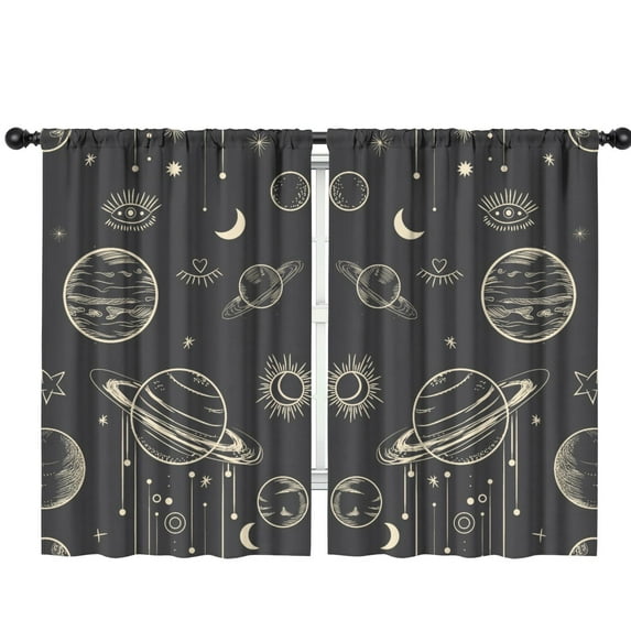 Funny Window Curtains for Kids Room - 42Wx63H Inch 2 Panels, Rod Pocket Starry Night Patterns for Boys Bedroom Decor Preschool Classroom Curtains Playroom Living Room Window Drapes
