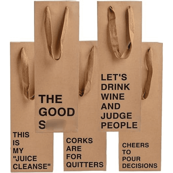 Funny Wine/Alcohol Gift Bag Set, 5 Piece Set with snarky sayings for birthdays and celebrations (Snarky Set #2)