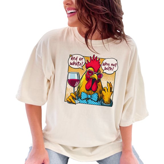Funny Wine T-Shirt, Rooster Drinking Wine Tee, Chicken Wine Lover Shirt, Red or White Wine Shirt, Whimsical Wine T-Shirt, Novelty Tee, Ivory Comfort Colors T-Shirt, Small
