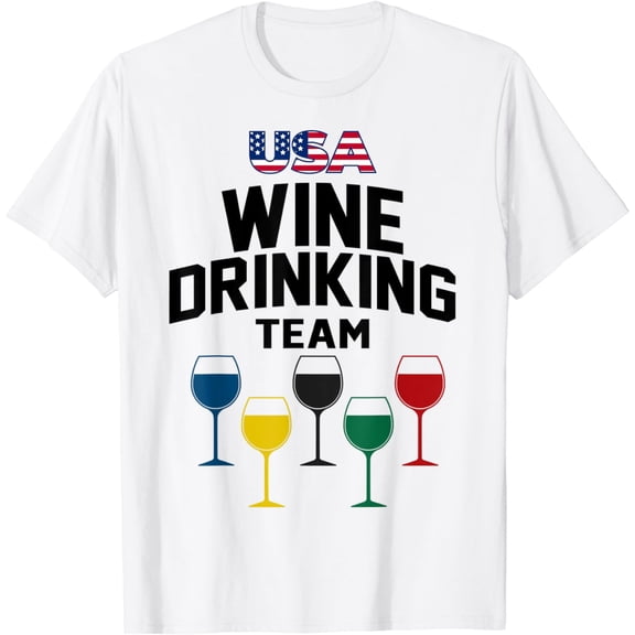 Funny Wine USA Drinking Team Tshirt 5 Rings Colors Flag T-Shirt mens t shirt，white，women，funny，misfits，men，journey，t-shirt