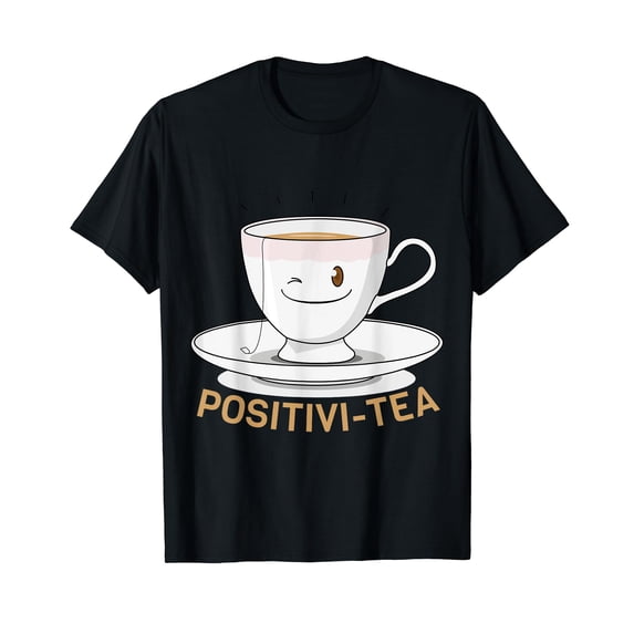 Funny Winking Teacup Positivity T-Shirt for Tea Lovers with Playful Design