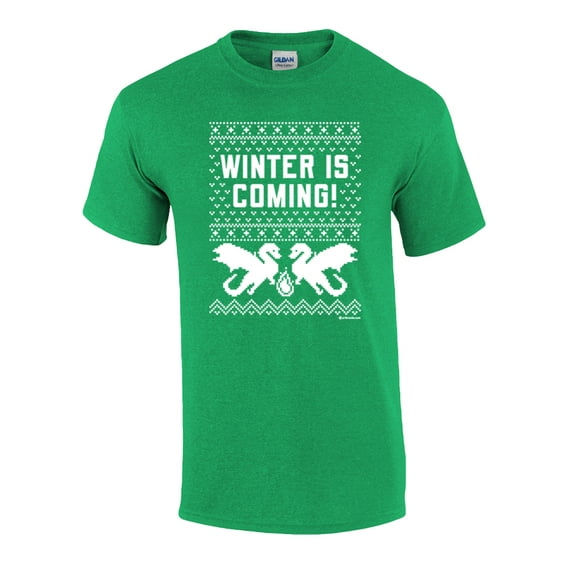Funny Winter is Coming Dragon Ugly Holiday Sweater Short Sleeve T-shirt-Irish-5Xl
