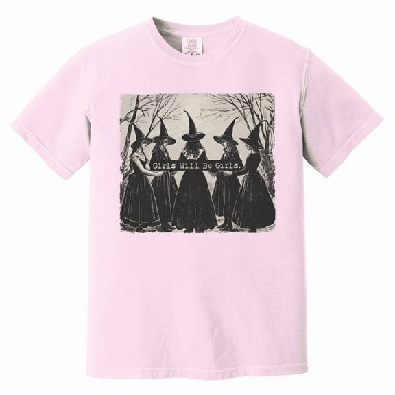 Funny Witch Halloween Shirt for Women – “Girls Will Be Girls” Vintage-Style Comfort Colors Tee