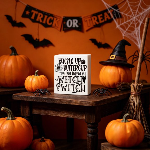 Funny Witch Quote PVC Square Block Sign,Halloween Tabletop Mantel Tiered Tray Desk Decor,Spooky Rustic Farmhouse Ornament for Fall Display,4"x4"