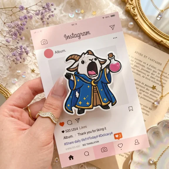Funny Wizard Goat Phone Grip - Screaming Magic Goat Griptok - Aesthetic Fantasy Sorcerer Accessory for Smartphone & E-reader - Unique Gift for Fantasy Lovers