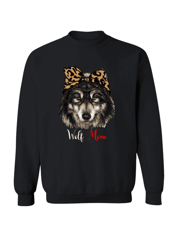 Funny Wolf Mom Leopard Bandana Lovers Women Crewneck Pullover Sweatshirt