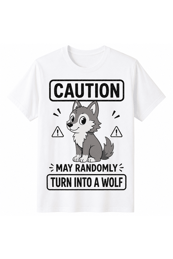 Funny Wolf Shirt for Men Women, Cute Cartoon Wolf Graphic Tee, Caution May Randomly Turn Into A Wolf T-Shirt, Wolf Lover Gift, Animal Lover Humor Shirt