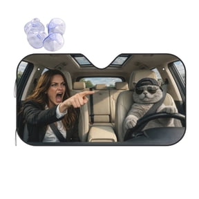 Funny Woman Yelling at Cat Meme Car Sunshade - Windshield UV Protection Heat Shield for Truck SUV - Universal Foldable Auto Interior Visor - Fun Gift