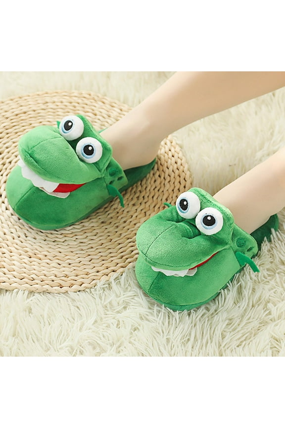 Funny Women Animal Slipper, Soft Green Slip on Plush Warm Shoes Shape for Ladies Couples Winter Footwear, Indoor Shoes Home