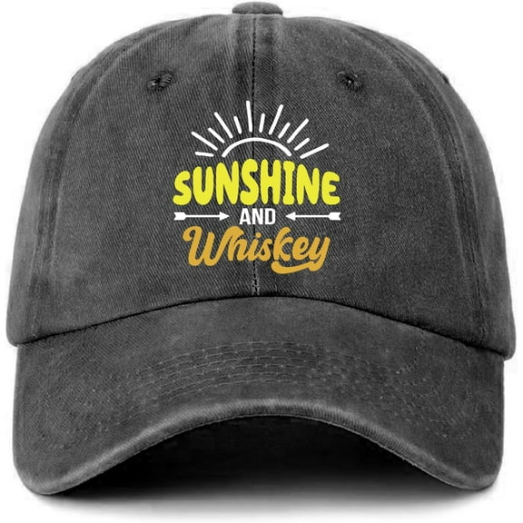 Funny Women's Distressed Washed Black Baseball Cap Sunshine and Whiskey Printed Cap