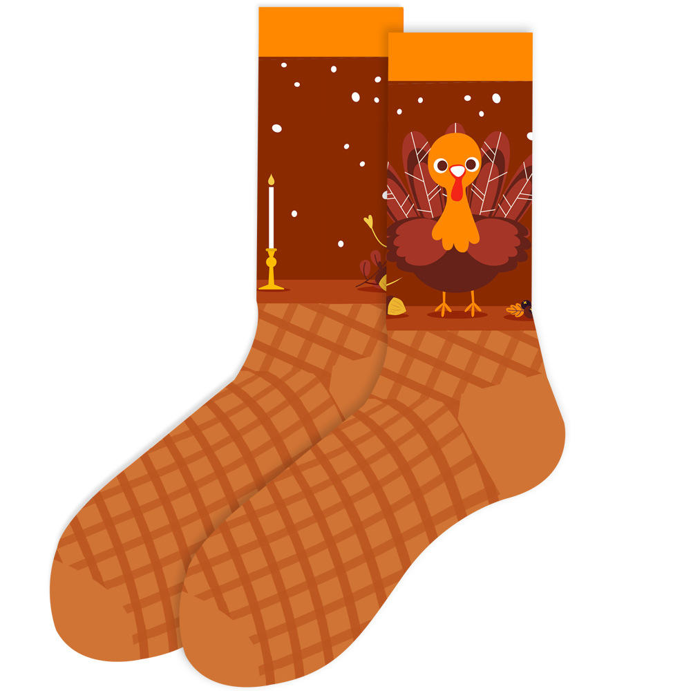 Funny Women's Socks Novelty Cartoon Thanksgiving Turkey Pumpkin