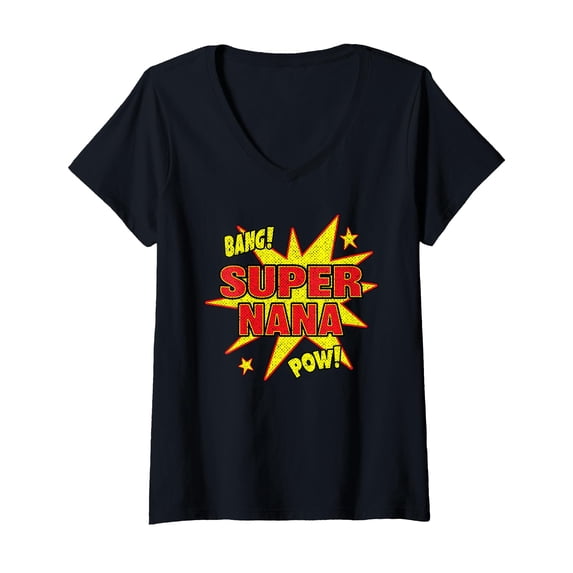 Funny Women's Super Nana T-Shirt with Comic Explosion Graphic - Perfect Gift for Grandma